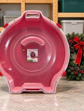 Sterilite 1983 Wreath Storage Case 24 Inch Red Clear Lid Carry Handles